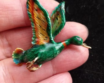 14k Gold Enamel Bird Goose Brooch Pin Fabulous Rare Large 13.5 Grams