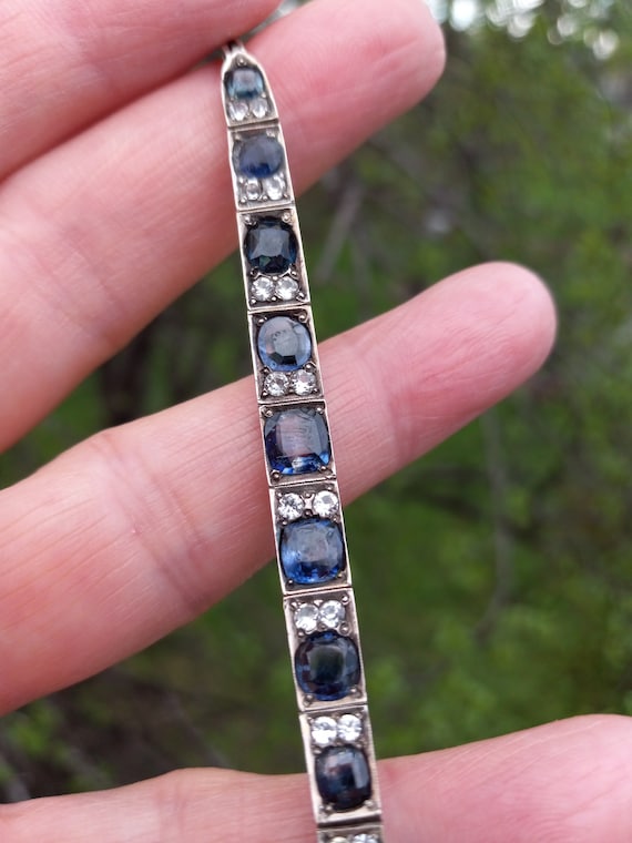 Art Deco Silver Natural Blue White Sapphire Brace… - image 5