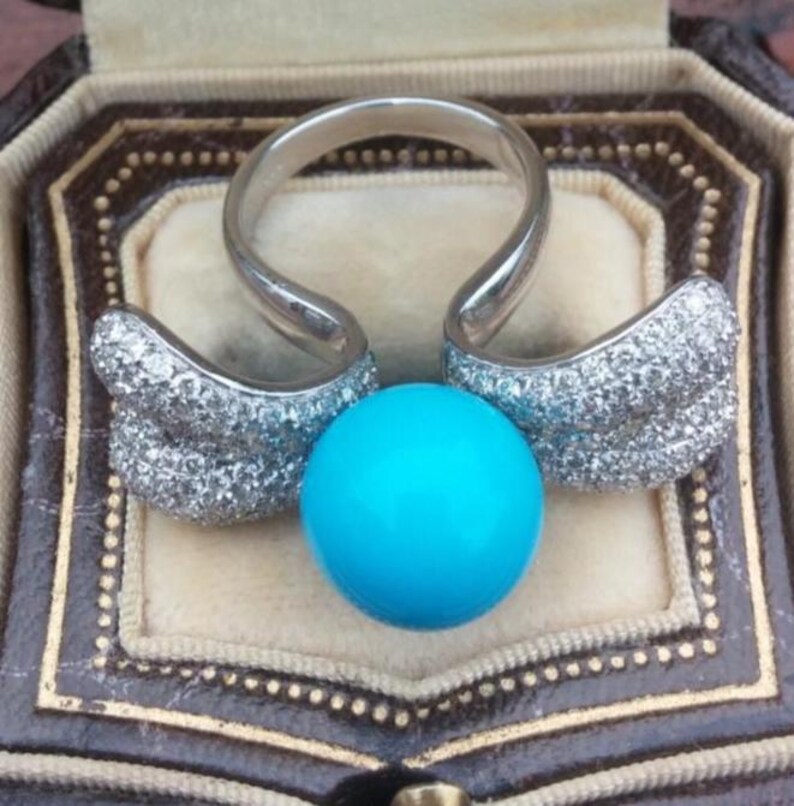 18k Gold 1.86ct Diamond Sleeping Beauty Turquoise Wedding Engagement Cocktail Ring 10 Grams Unique OOAK afbeelding 5