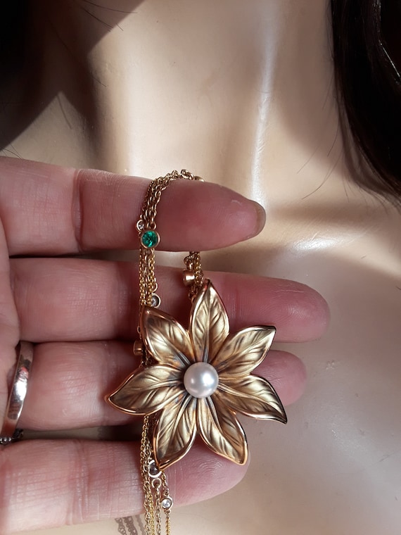 14k Gold Pearl Flower Brooch Pin Fabulous Vintage - image 1