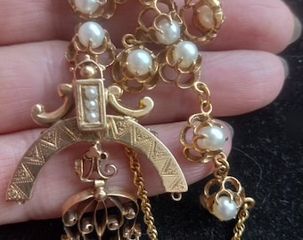 Victorian 14k Gold Pearl Necklace With Seed Pearl Pendant Necklace Brooch Fabulous Exclusive One Of A Kind 25 Grams