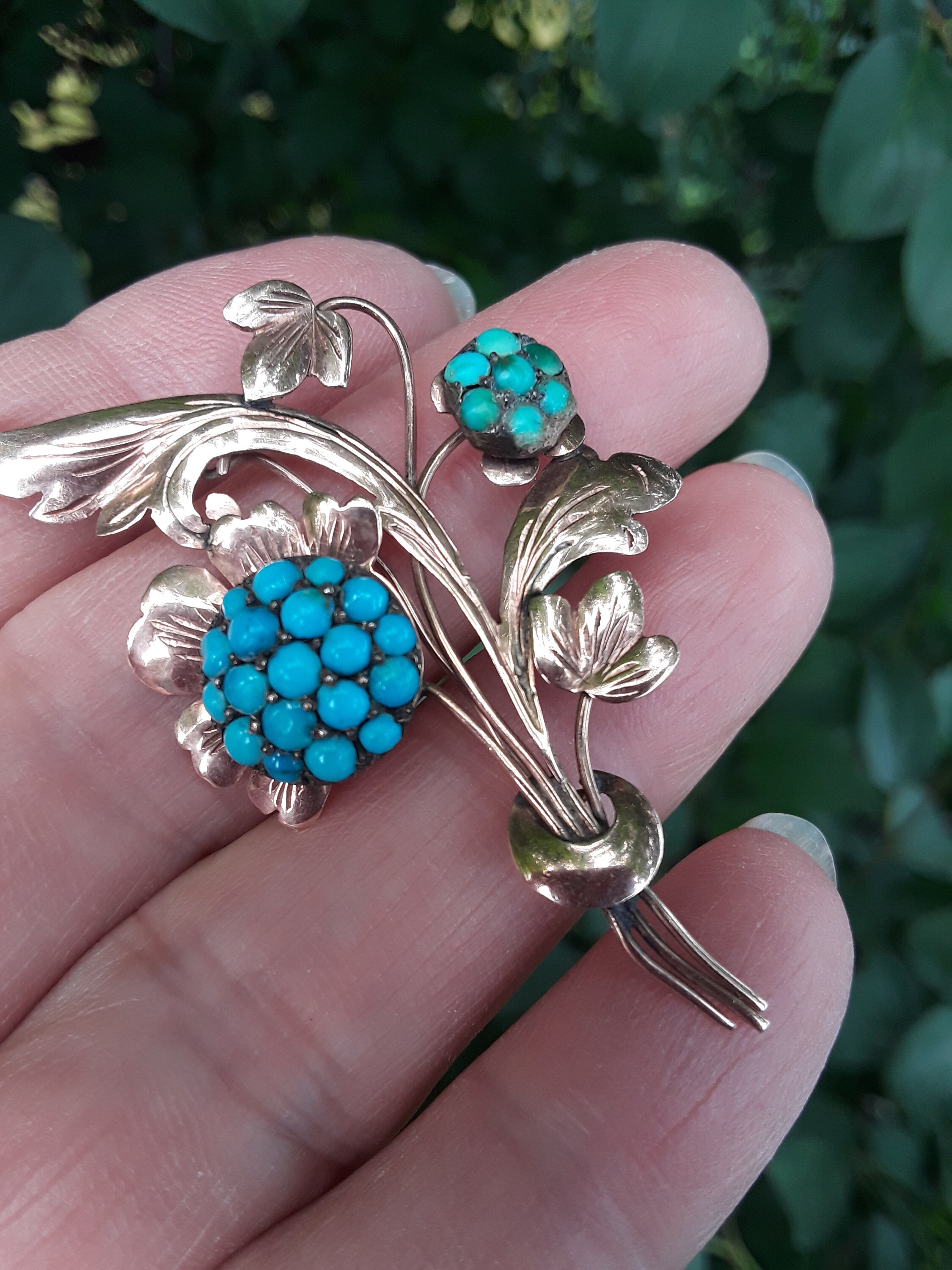 Victorian 9k Gold Turquoise Pave Flower Brooch Pin Fabulous - Etsy