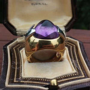 18k Gold 30ct Amethyst Cabochon Cocktail Ring VERSACE 19.8 Grams image 4