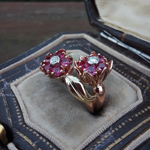 Natures Nouveau 18K Yellow Gold Ruby Flower Engagement Ring Etsy