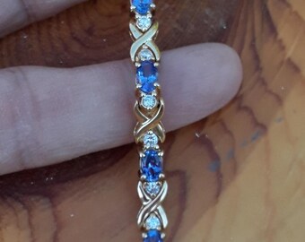 14k Gold Diamond Tanzanite Tennis Link Bracelet Fabulous
