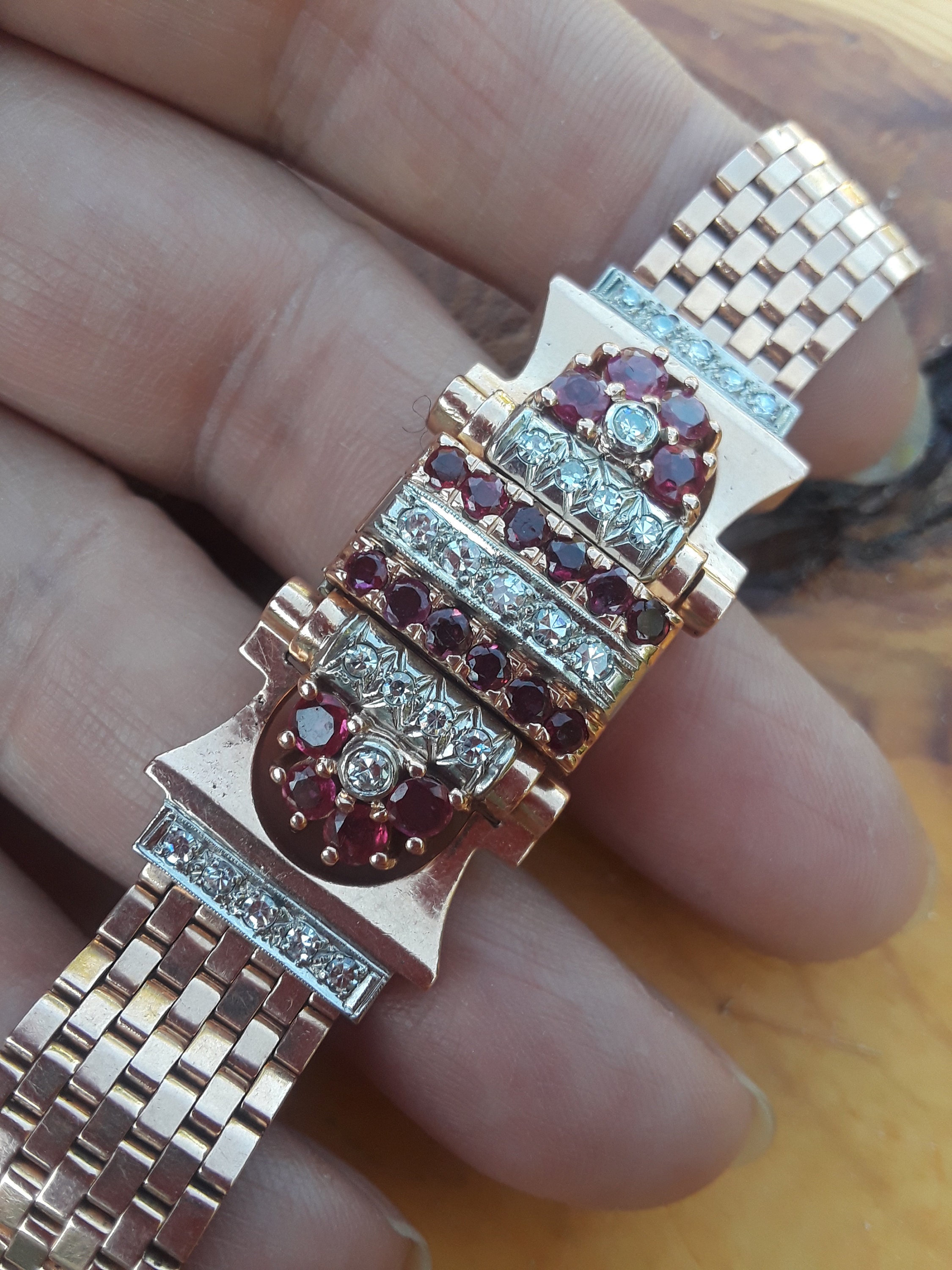 Ruby Stone Watch 14k Gold Diamond Ruby Ladies Retro Wrist Watch Exceptional 50 Grams ...