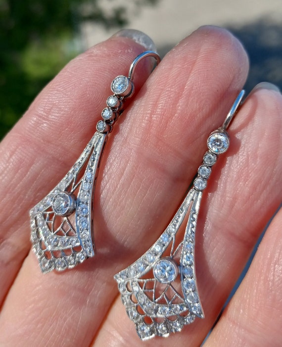 Art Deco Diamond  Dangling Earrings  Stunning Exc… - image 7