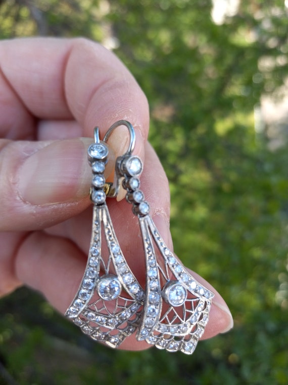 Art Deco Diamond  Dangling Earrings  Stunning Exc… - image 8