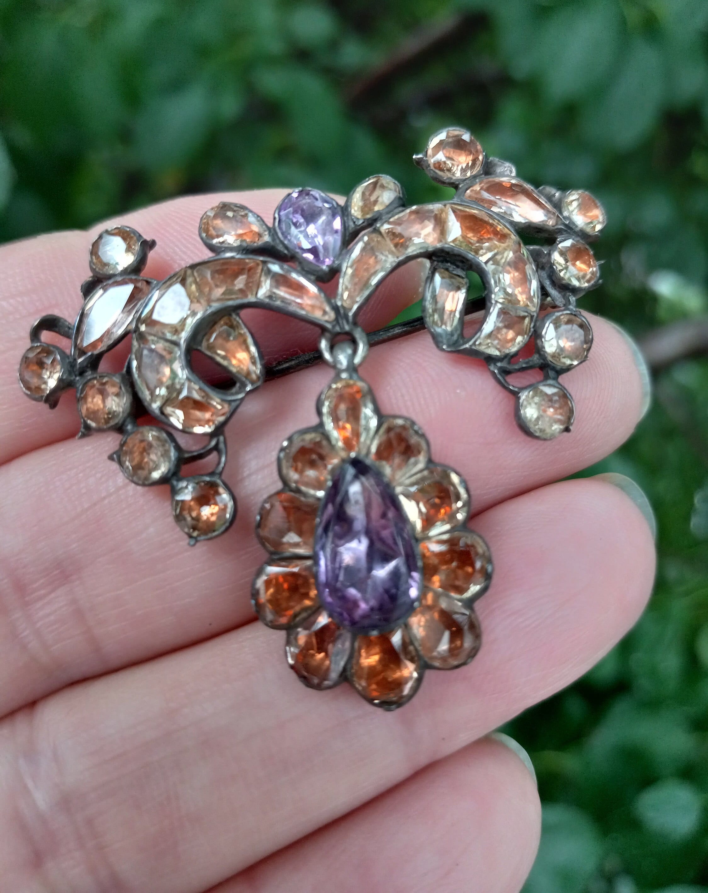Georgian Silver Topaz Amethyst Foiled Back Brooch Fabulous