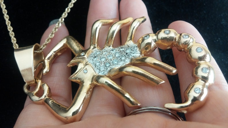 14k Gold 1ct Diamond Scorpion Pendant 56 Grams Unique ONE OF A KIND Video Available image 9