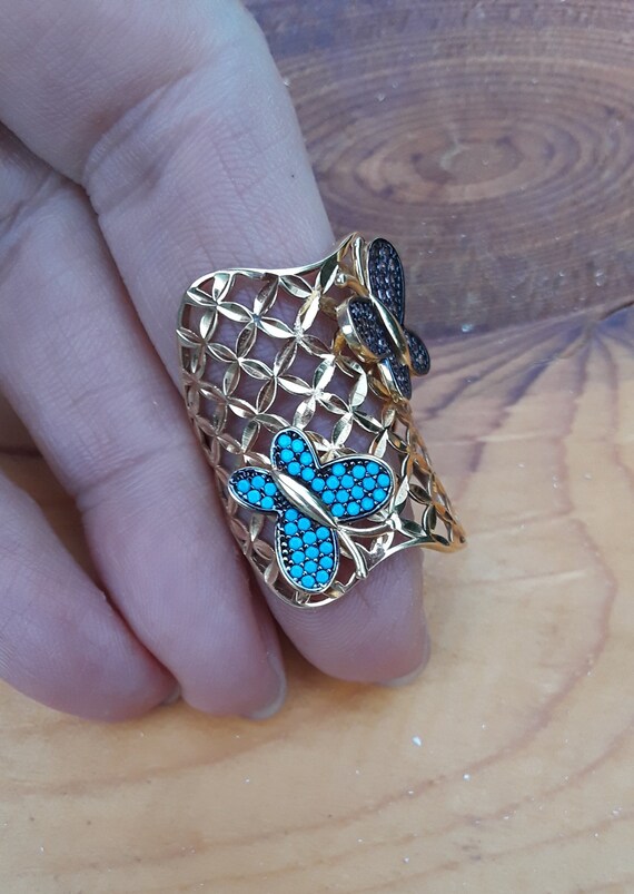 18k Gold Turquoise Smokey Topaz Butterfly Design … - image 4