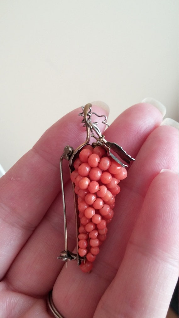 Red Coral Grape Victorian Brooch