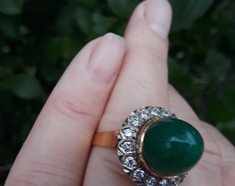 Victorian 18k Gold Diamond Jade Wedding Engagement Cocktail Statement Ring Fabulous Exclusive One Of A Kind