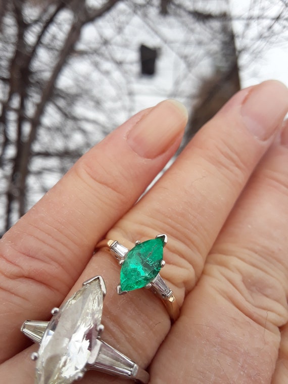 14k Gold Marquise Colombian Emerald Baguette Side 