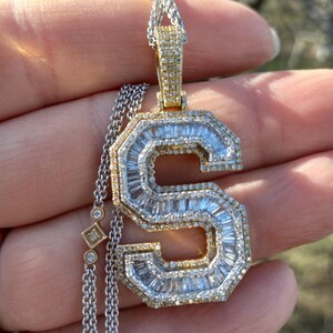 10k Gold 2.5ct Baguette Round Natural Diamond Letter S Pendant Fabulous