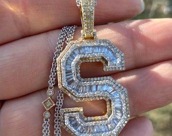 10k Gold 2.5ct Baguette Round Natural Diamond Letter S Pendant Fabulous