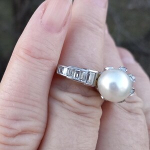 14k Gold Diamond Pearl Floral Design Wedding Engagement Cocktail Ring One Of A Kind zdjęcie 7