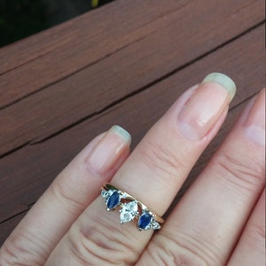 14k Gold Diamond Blue Sapphire Wedding Engagement Cocktail Ring Band Set