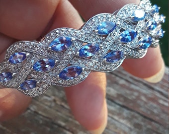 14k Gold Diamond Marquise Cut Tanzanite Bangle Bracelet 28.2 Grams