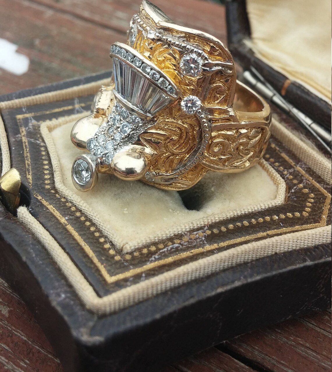 14k Gold Diamond Men's Horse Saddle Ring 34 Grams Unique Etsy