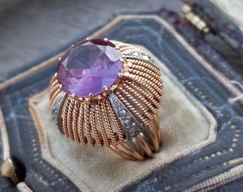 14k Gold Amethyst Rose Cut Diamond Wedding Engagement Cocktail Statement Ring Fabulous
