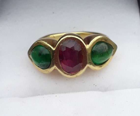 18k Gold Ruby Colombian Emerald Cabochon Wedding … - image 1