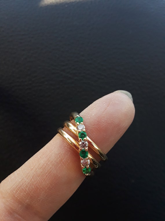 14k Gold Diamond Colombian Emerald Wedding Engage… - image 4