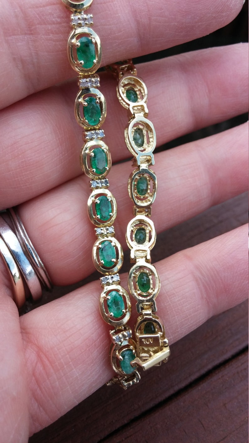 10k Gold Diamond Emerald Tennis Bracelet - Etsy