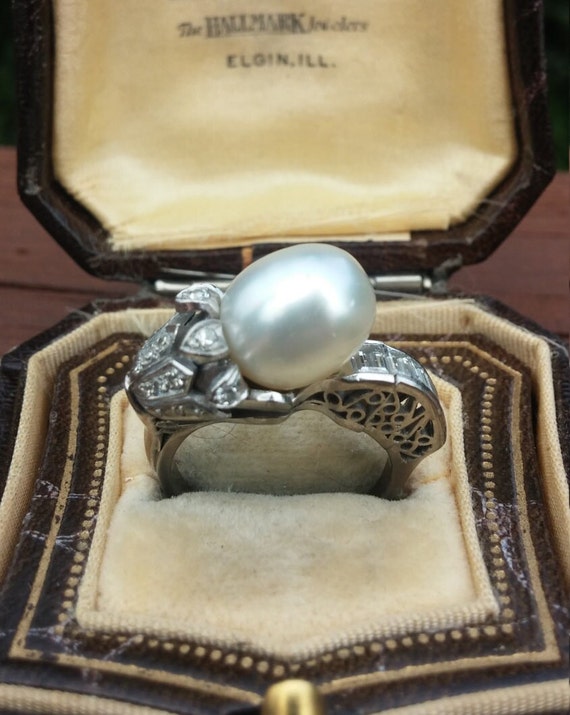 14k Gold Diamond Pearl Floral Design  Wedding Eng… - image 5