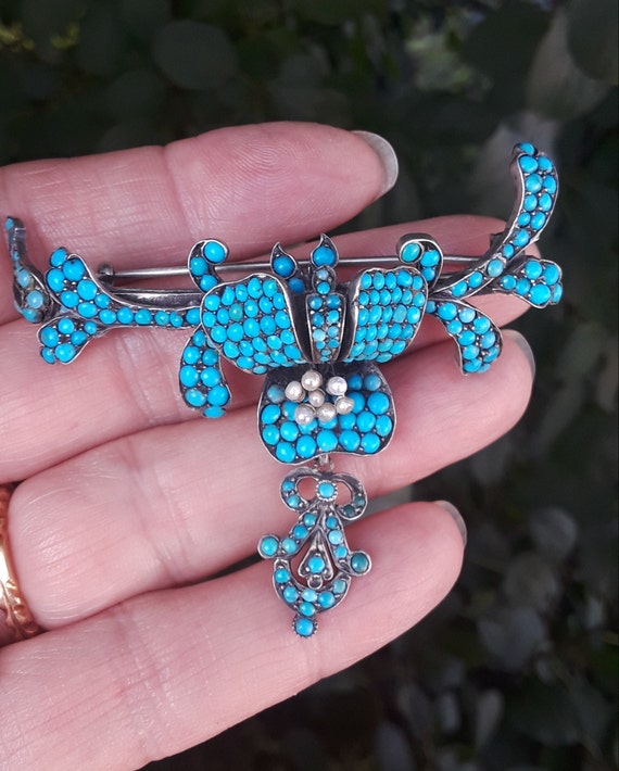 Georgian Silver Turquoise Pave Brooch Pin Fabulou… - image 1