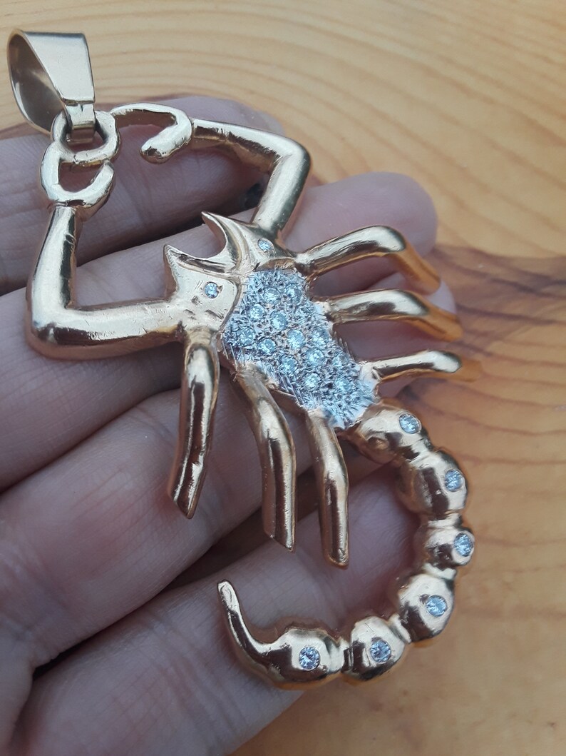 14k Gold 1ct Diamond Scorpion Pendant 56 Grams Unique ONE OF A KIND Video Available image 4