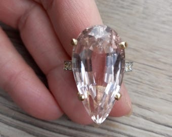 14k Gold Diamond 40ct Natural Kunzite Wedding Engagement Statement Cocktail Ring Fabulous One Of A Kind