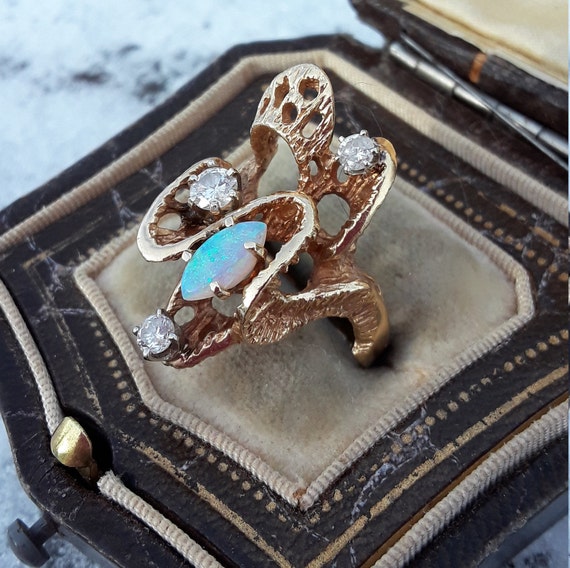 LALI Jewels 14K Gold 10x8mm Australian Opal & 0.44ctw Diamond Ring