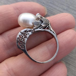 14k Gold Diamond Pearl Floral Design Wedding Engagement Cocktail Ring One Of A Kind zdjęcie 12