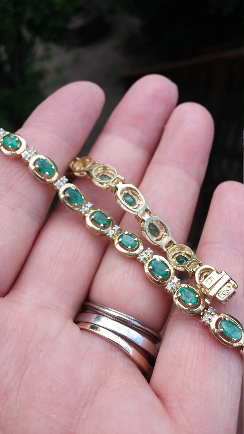 10k Gold Diamond Emerald Tennis Bracelet | Etsy