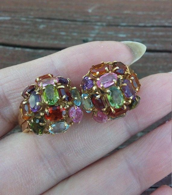 18k Gold Multi Color Gemstones Earrings Fabulous