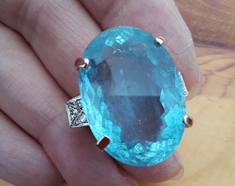 14k Gold  Diamond 41ct Natural Blue Aquamarine  Wedding  Engagement  Cocktail  Statement  Ring  Fabulous