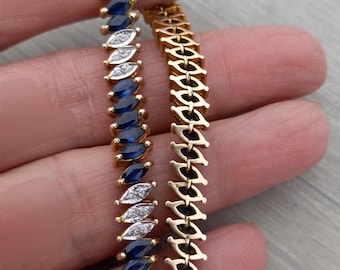 14k Gold Natural Blue Sapphire Diamond Link Tennis Bracelet 20 Grams Fabulous