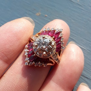 14k Gold 1.25ct Champagne Candlelight Diamond Center Ruby Ring Guard ...