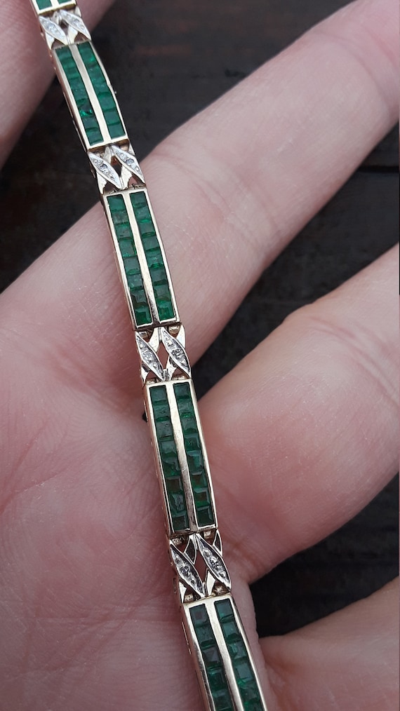 14k Gold Diamond Colombian Emerald Tennis Bracelet