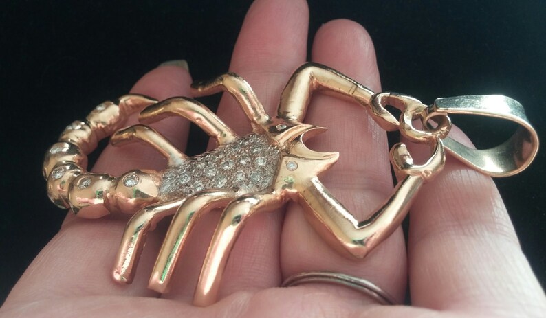 14k Gold 1ct Diamond Scorpion Pendant 56 Grams Unique ONE OF A KIND Video Available image 3