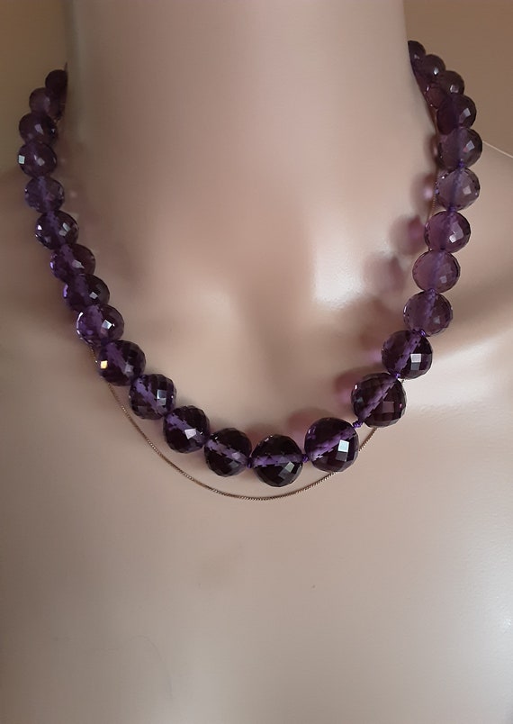 Russian  Faceted Graduated Amethyst Beads Necklac… - image 7