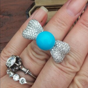 18k Gold 1.86ct Diamond Sleeping Beauty Turquoise Wedding Engagement Cocktail Ring 10 Grams Unique OOAK afbeelding 2