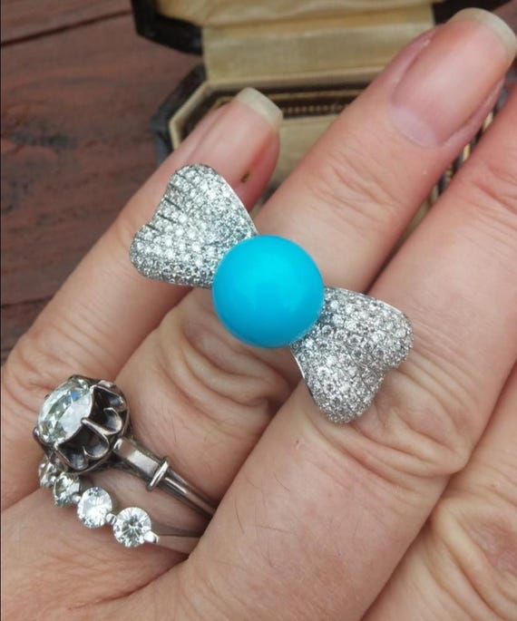 18k Gold 1.86ct Diamond Sleeping Beauty Turquoise Wedding Engagement Cocktail Ring 10 Grams Unique OOAK