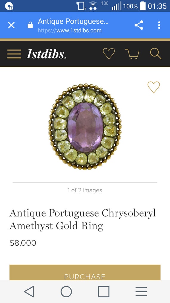 Georgian Portuguese Chrysoberyl Amethyst 9K Gold … - image 5