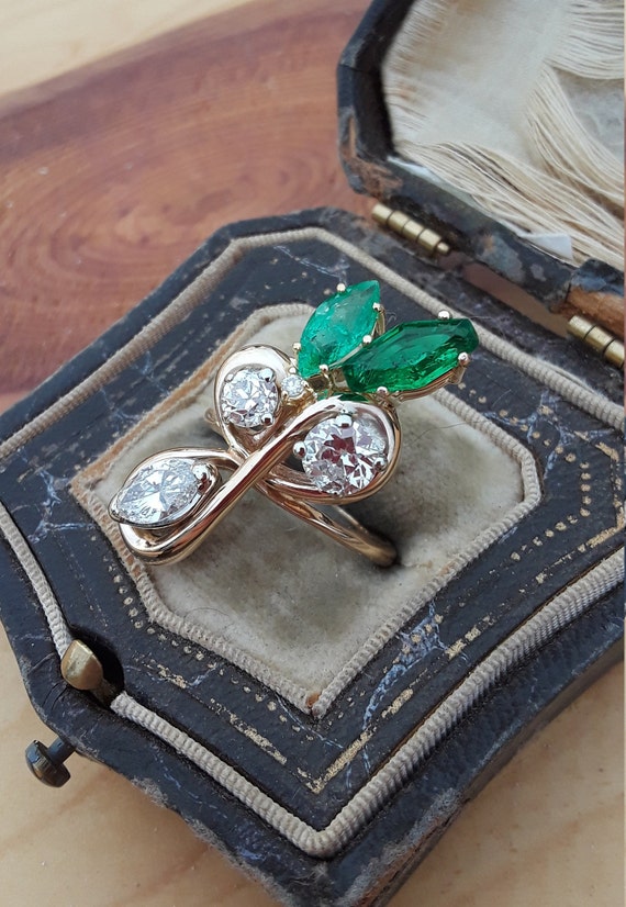 14k Gold Diamond Colombian Emerald Marquise Cut W… - image 8