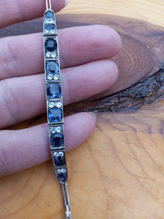 Art Deco Silver Natural Blue White Sapphire Brace… - image 4