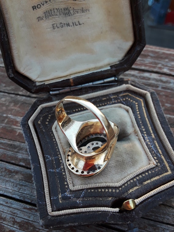 14k Gold Diamond Ring Letter Rare Design - image 5