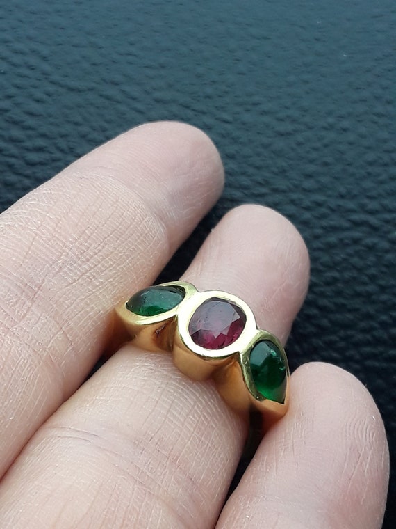 18k Gold Ruby Colombian Emerald Cabochon Wedding … - image 5