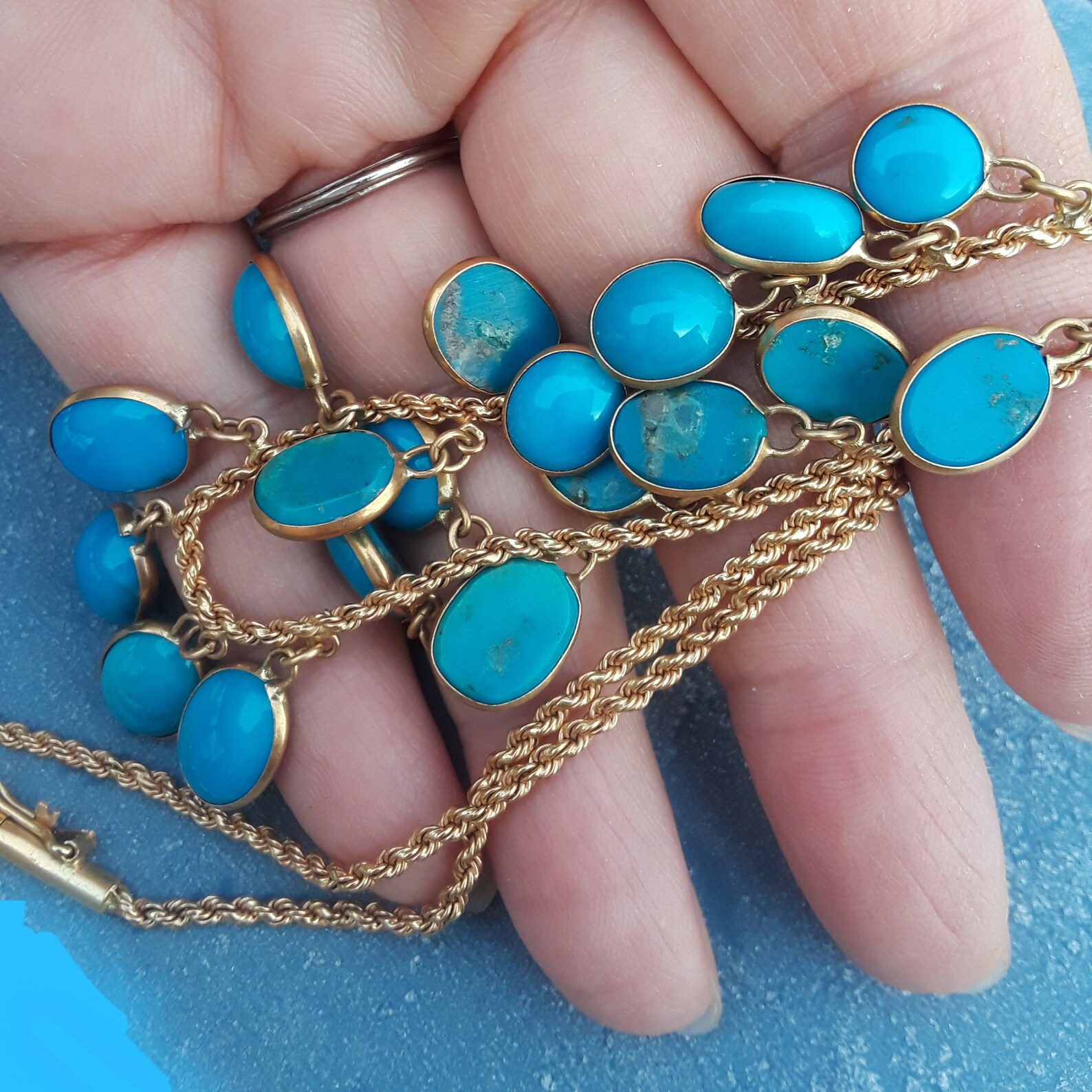 14k Gold Natural Persian Turquoise Necklace Fabulous Etsy